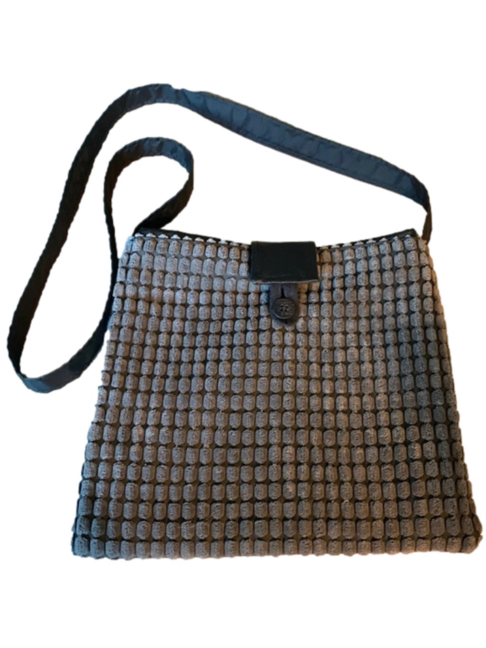 Grey and black fabric crossbody purse